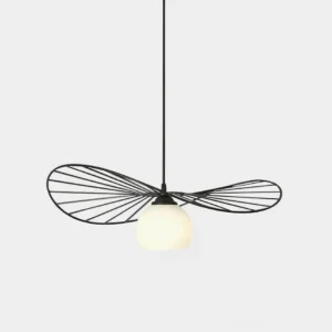 Fluora black modern hat pendant lamp with frosted white glass shade studio product photography