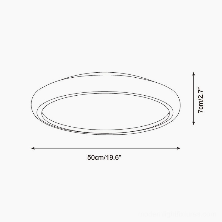 Technical line drawing orthographic view of 50cm diameter modern flush mount ceiling light showing specifications