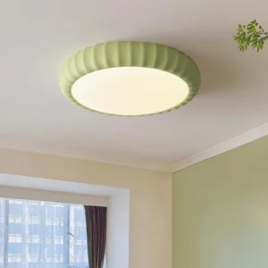 Sage green fluted ceiling light mounted on ceiling - residential interior installation view