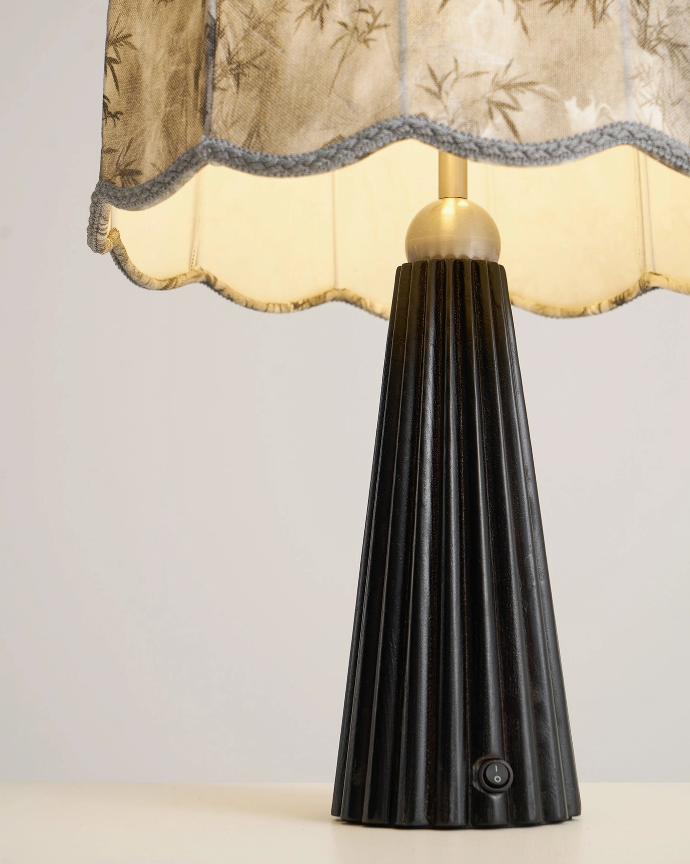 Fluted wood construction pleated table lamp - craftsmanship and sculptural base design