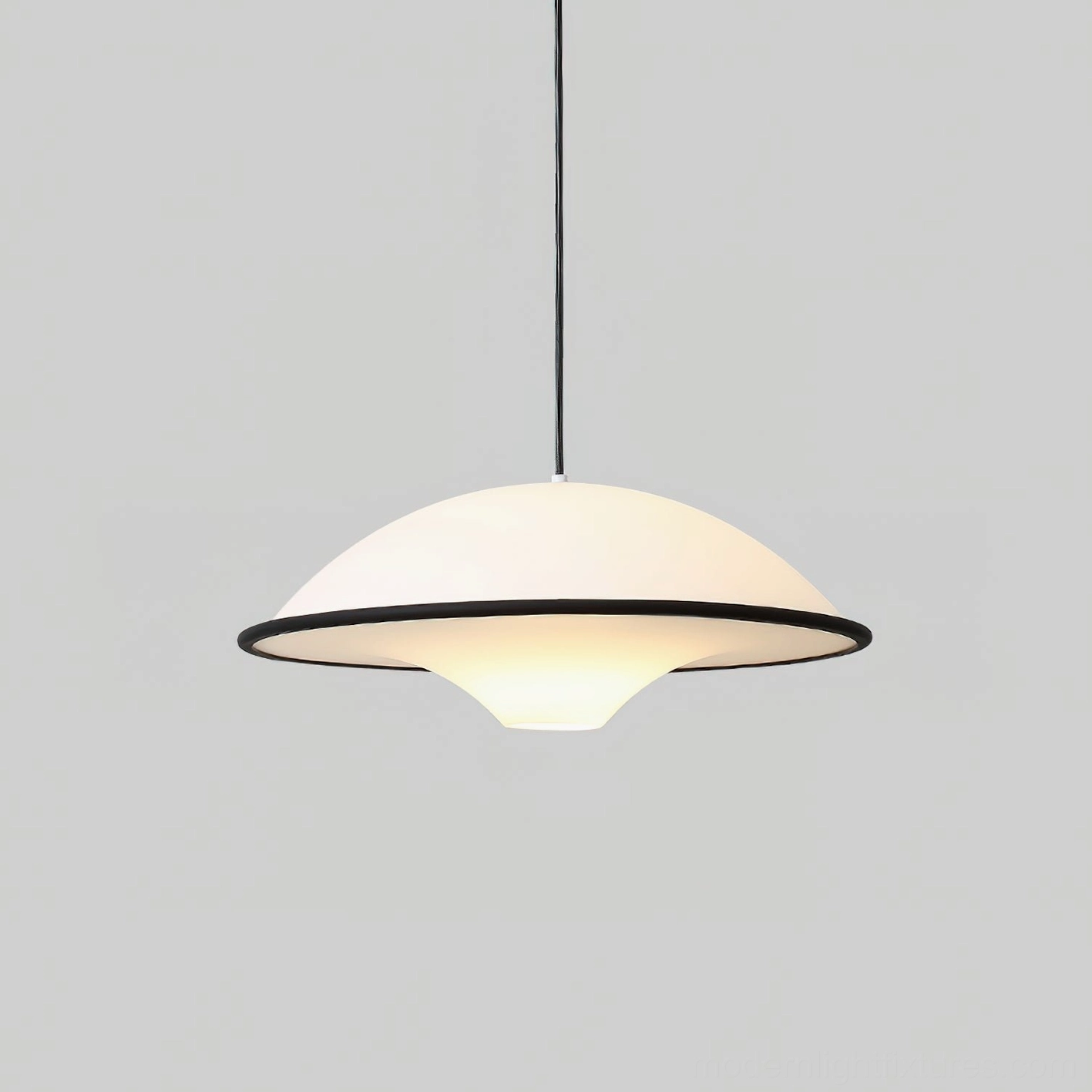 Fontana disc pendant light with black edge trim and LED illumination, geometric modern design