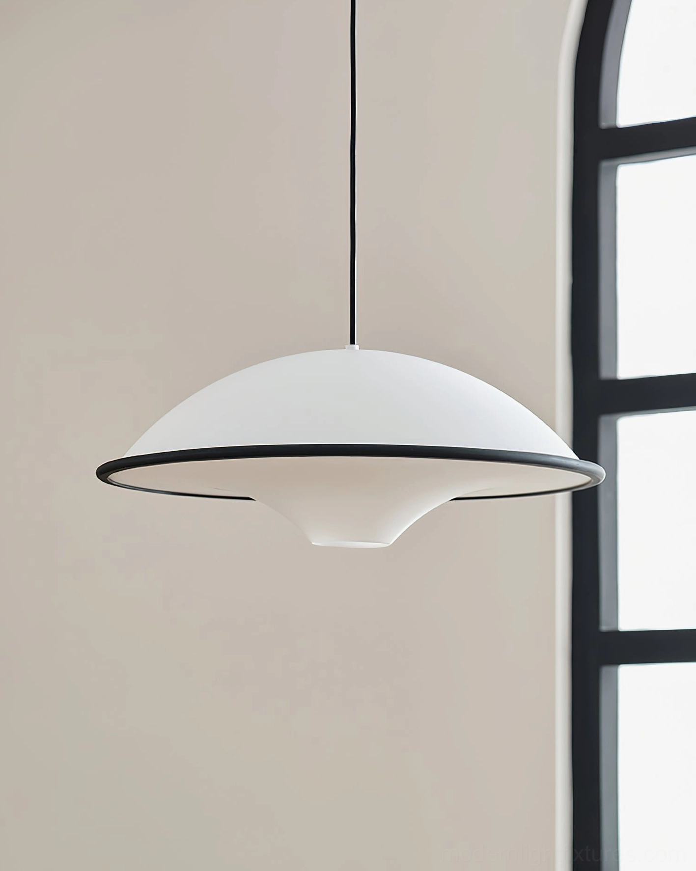 Fontana two-tier flying saucer pendant light side view with Nordic minimalist design aesthetic