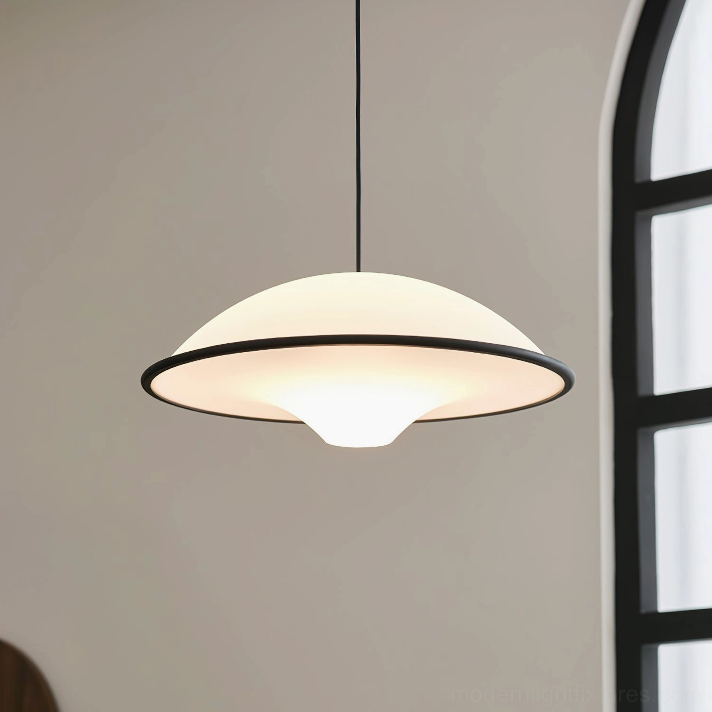 Fontana pendant light black and white color option, mid-century modern design aesthetic