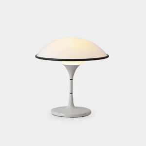 Fontana mushroom table lamp white finish with black trim front view studio lighting