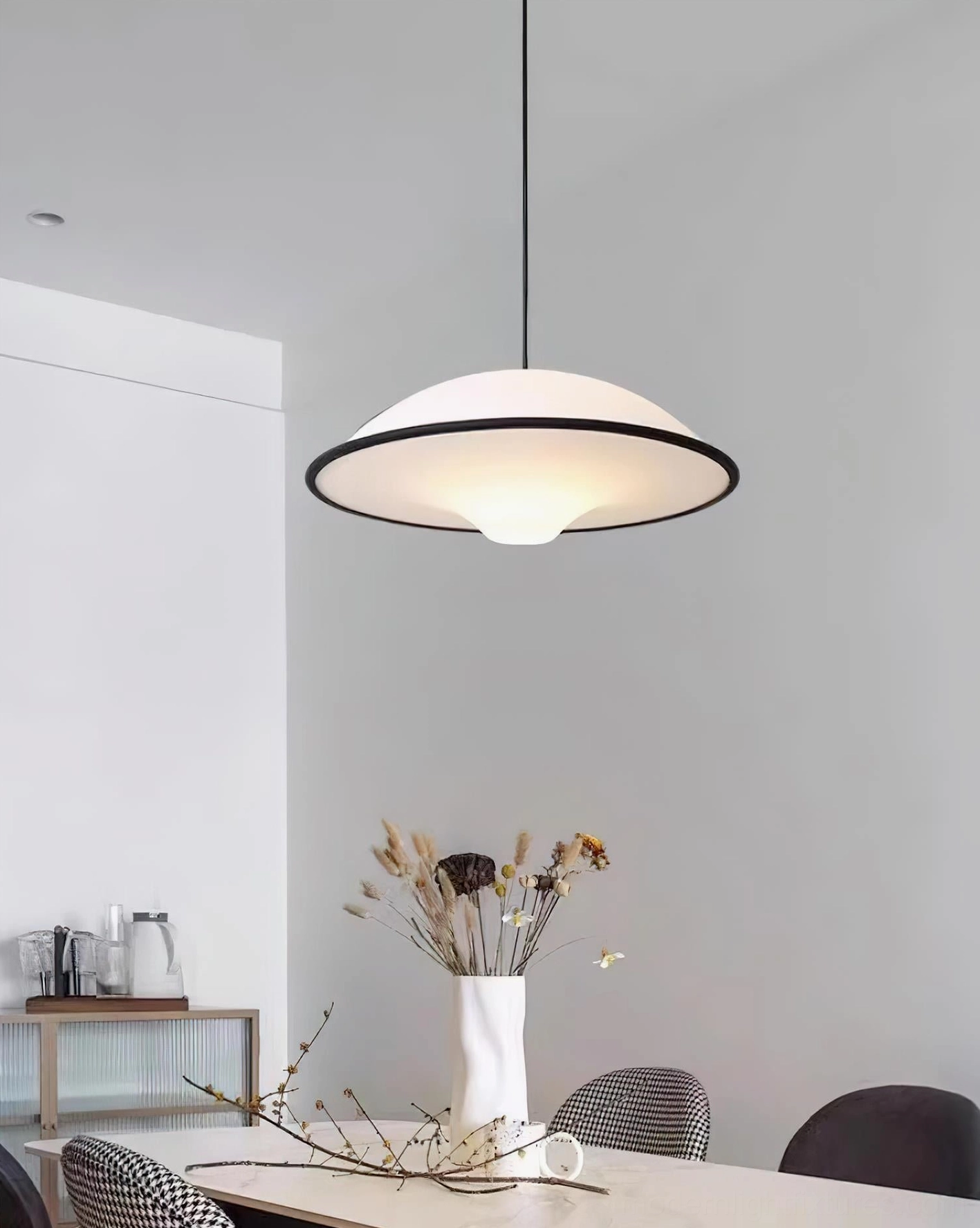 Fontana UFO style pendant lamp contemporary interior design application, modern ceiling light
