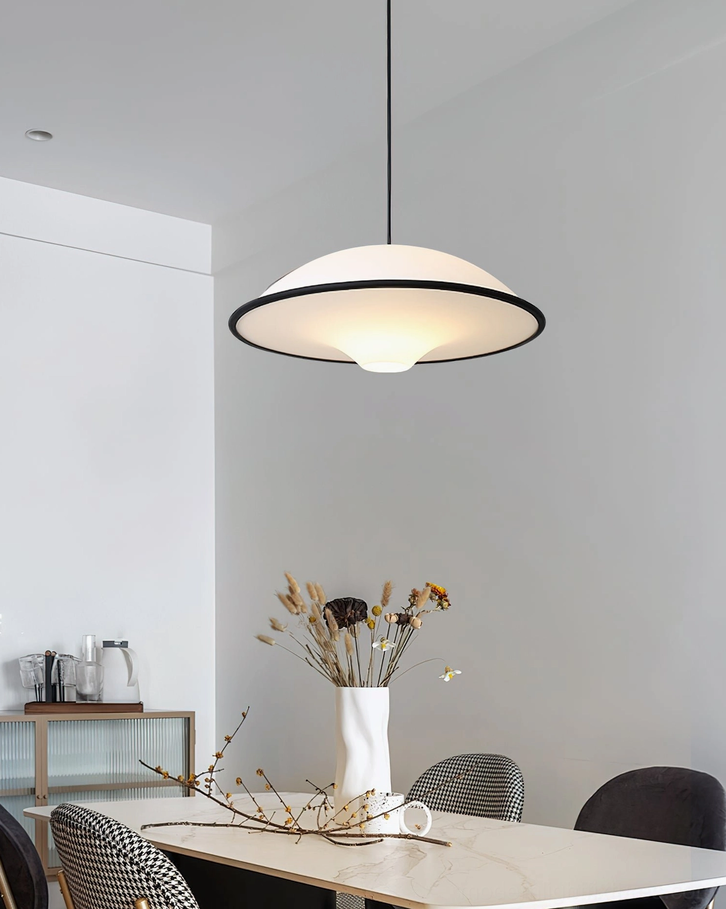 Fontana UFO pendant fixture orange and white variant, bohemian modern design lighting