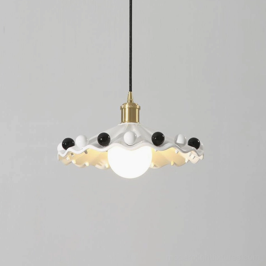 Fonthill handmade ceramic scalloped pendant light black and white variant close-up finish detail