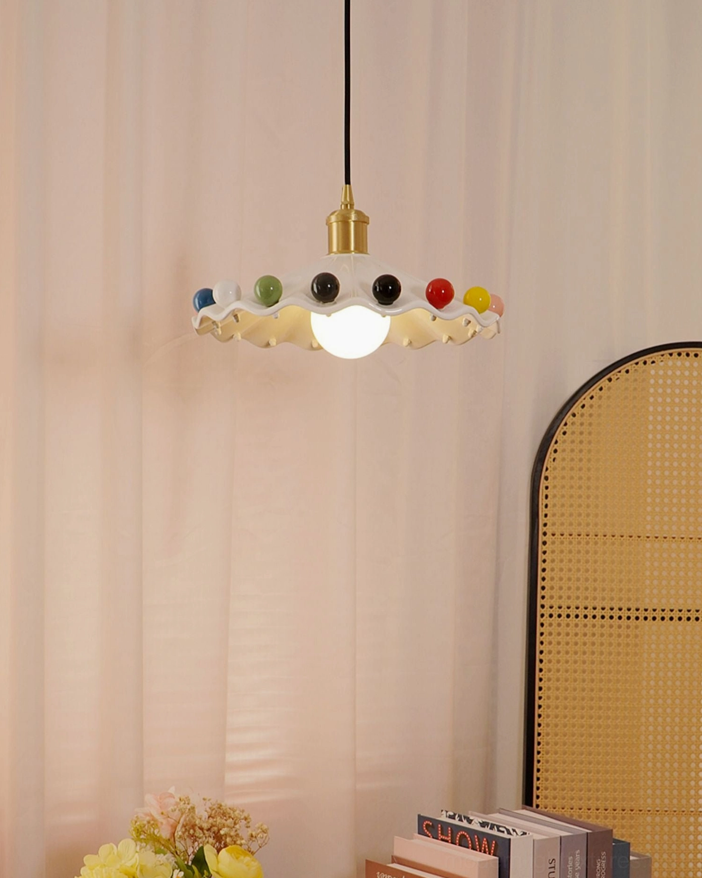Fonthill ceramic scalloped pendant light white glaze finish calm monochrome aesthetic dining room