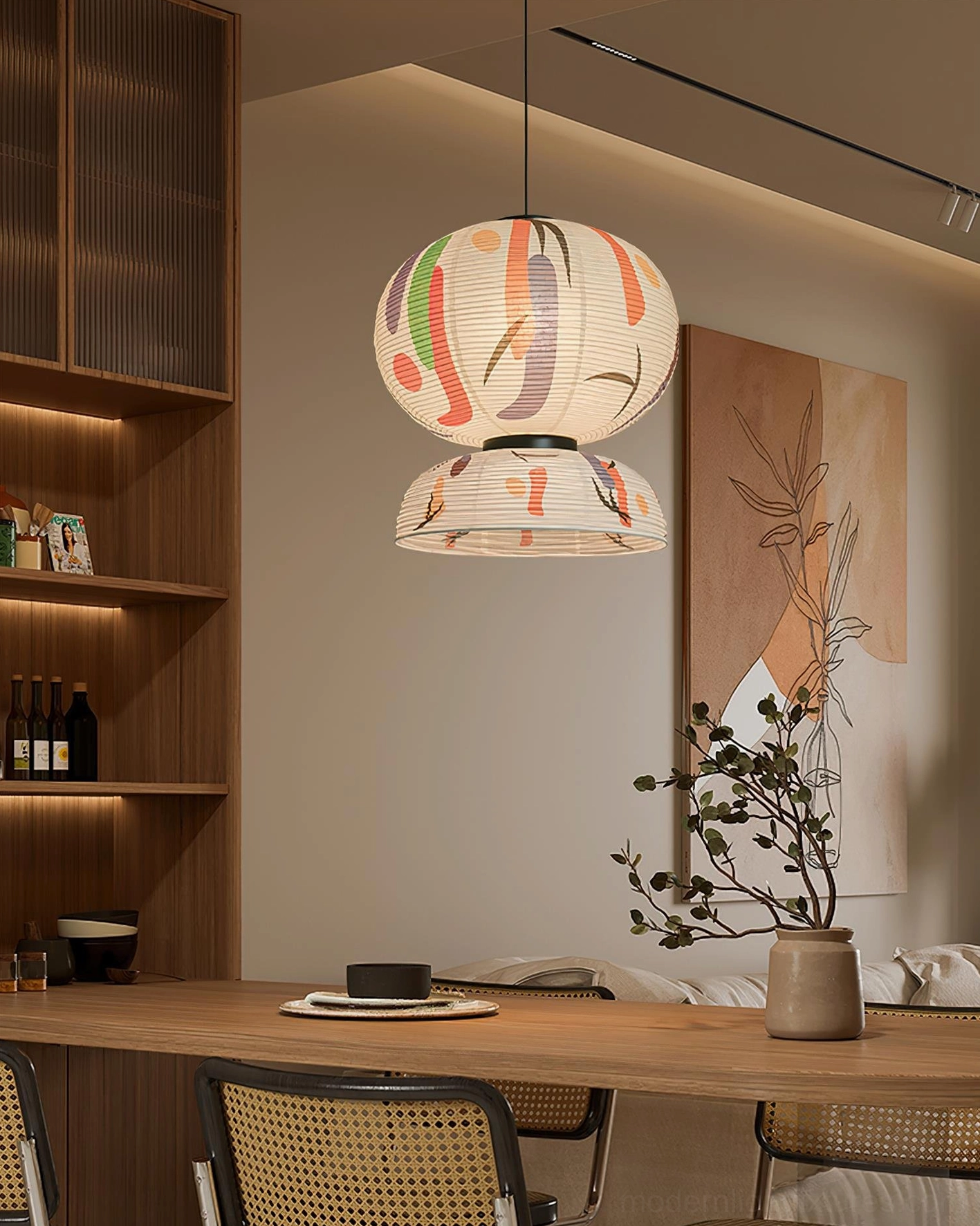 Formakami modern pendant lamp showing artistic hand-painted abstract details and sculptural double-tier construction in home lighting