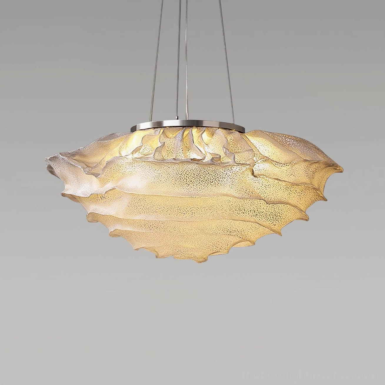 Forsyth large ruffled pendant light installed in contemporary luxury residential dining room