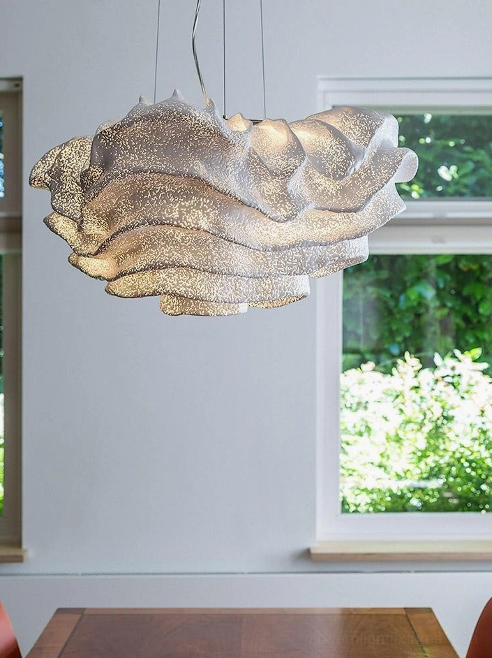 Forsyth ruffled pendant light silver finish option showing metal finish and sculptural form