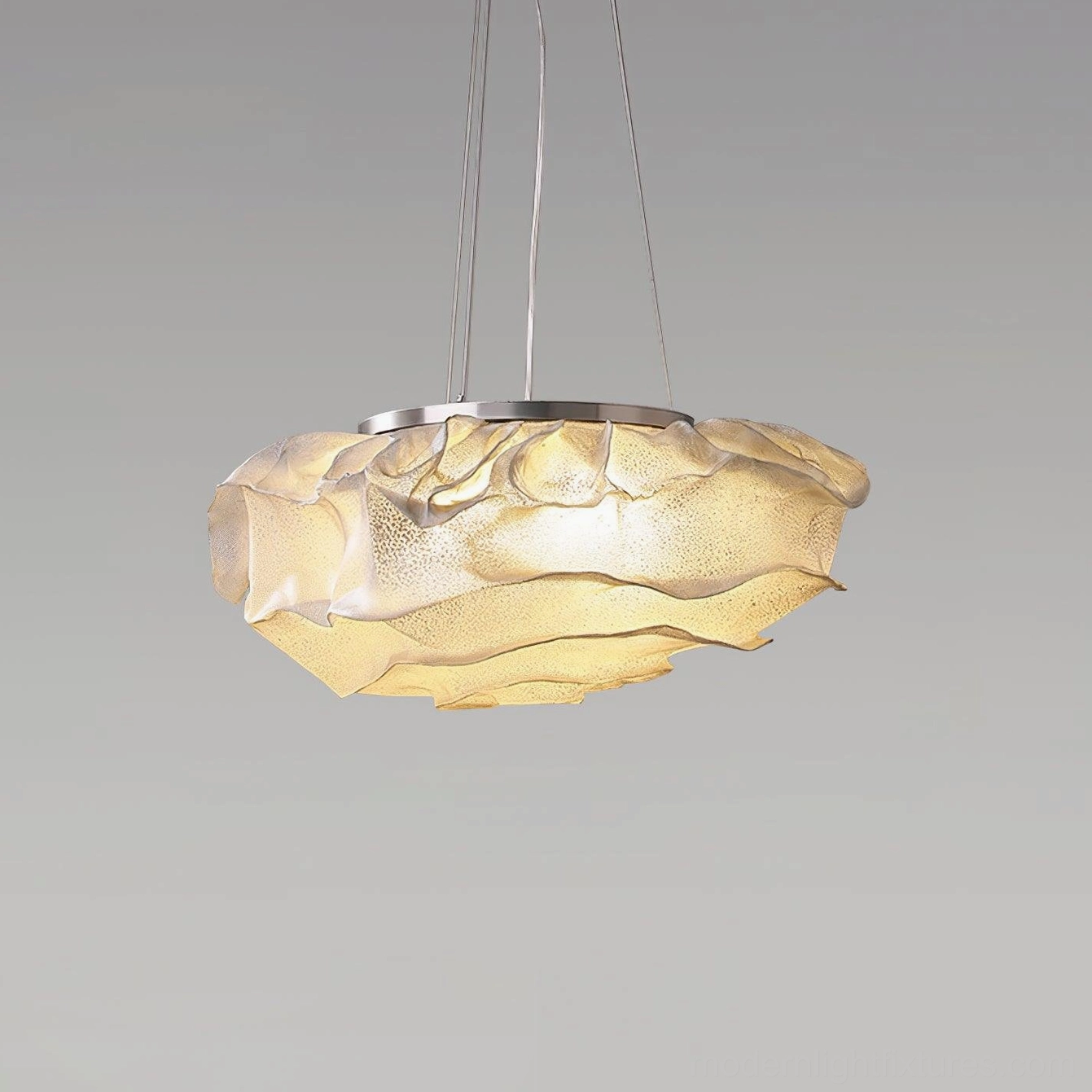 Forsyth ruffled pendant light soft diffused lighting illuminating dining space with warm glow