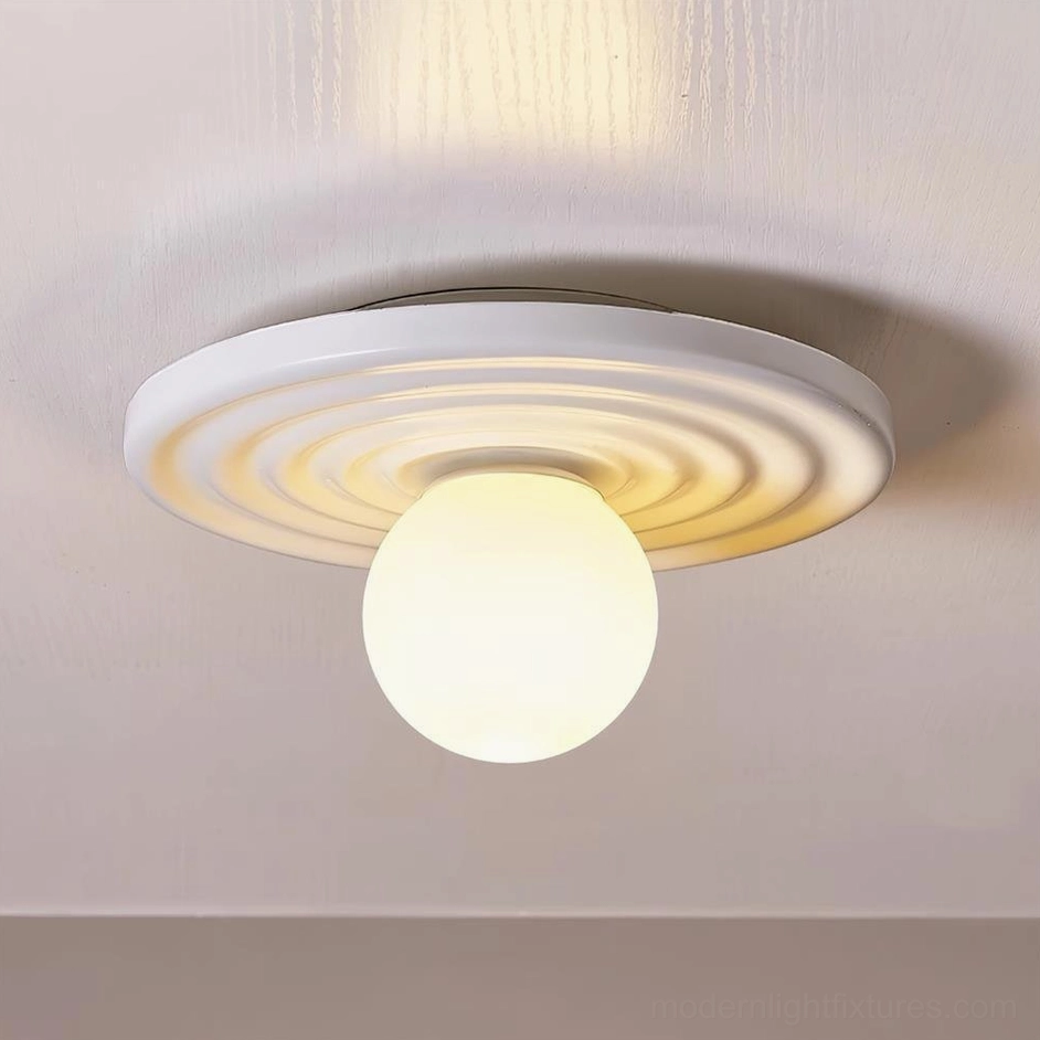 Francie modern ceiling light in white finish with frosted opal glass bulb and metal body construction