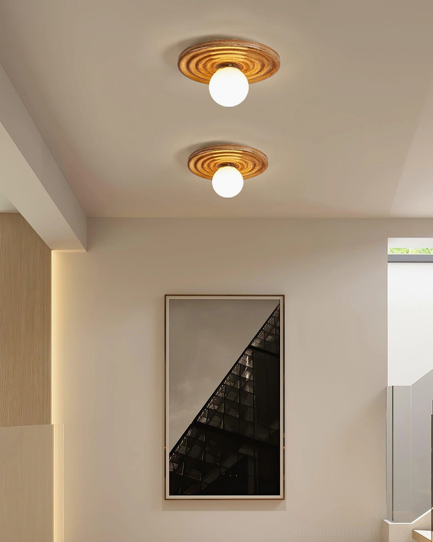 Francie disc ceiling light fixture front view with metal body and neutral earth tone finish options