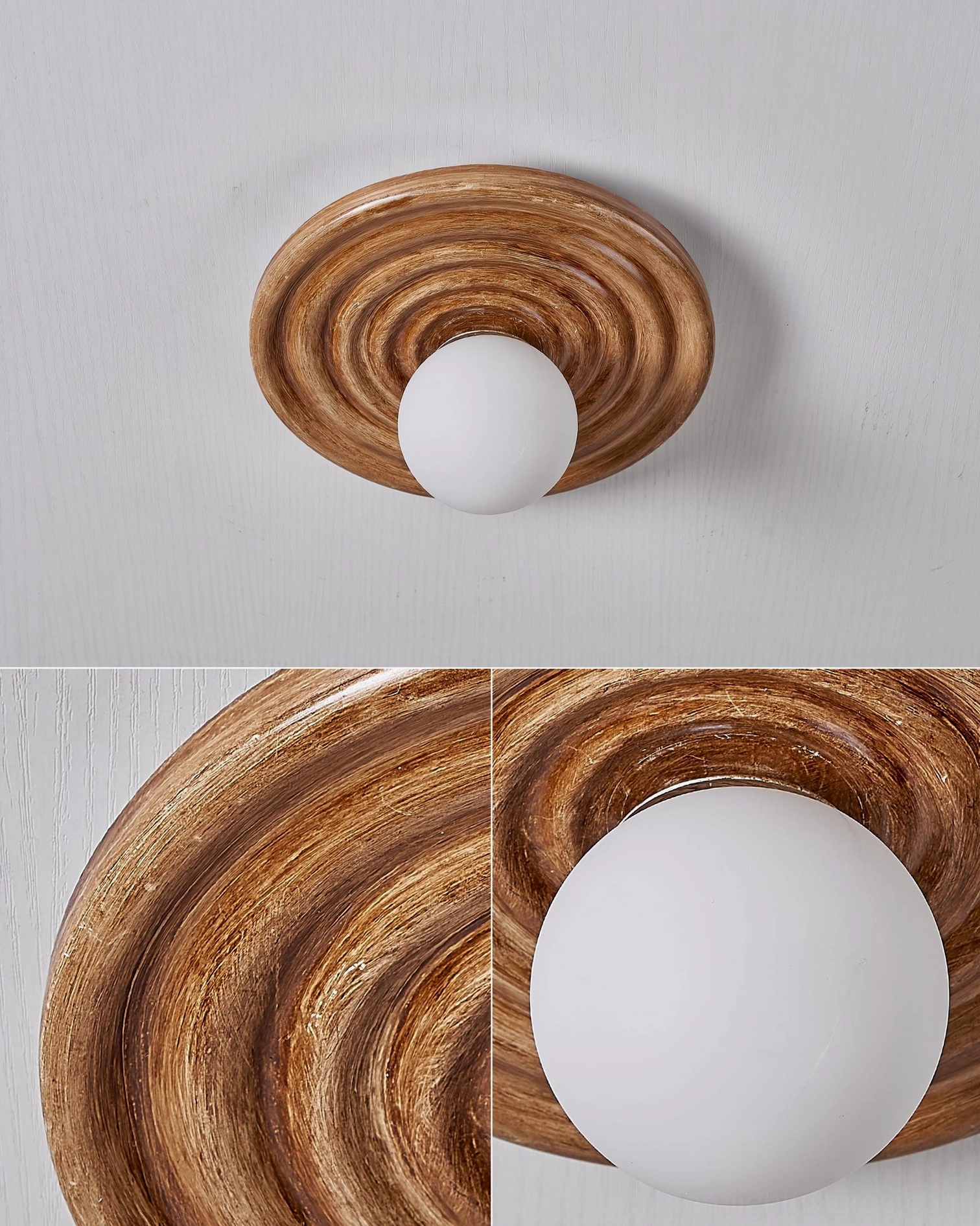 Francie modern disc ceiling light with concentric ribbed pattern creating shadow and light interplay effect