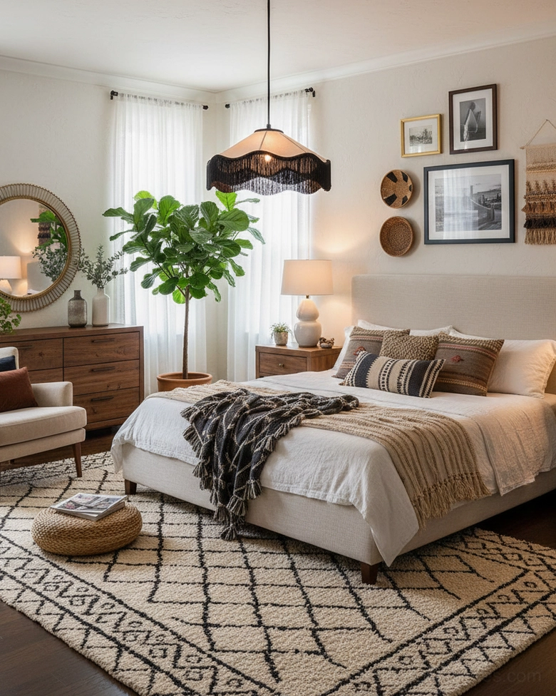 Modern bohemian fringe pendant light installation showing wire adjustment and ceiling mount compatibility