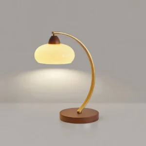 Fritz vintage table lamp three-quarter angle showing brass hardware and fluted glass shade detail