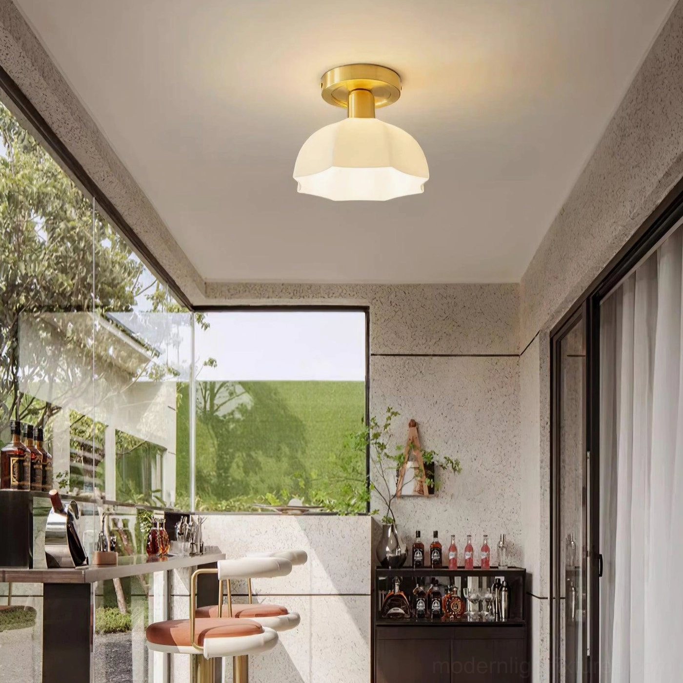 Frosted acrylic scalloped shade detail showing light diffusion and vintage aesthetic