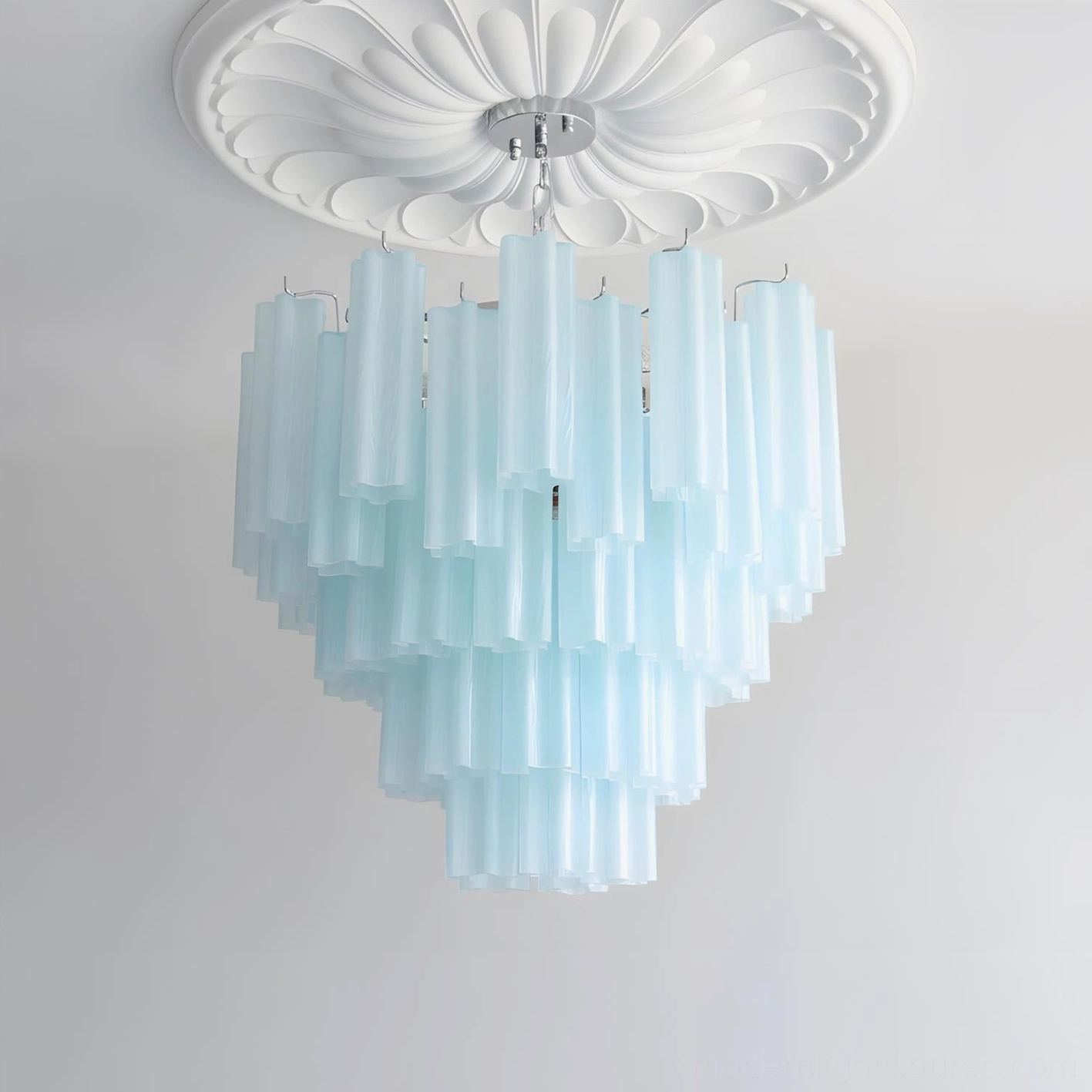 Frosted blue tiered glass chandelier 5-layer 80cm contemporary dining fixture