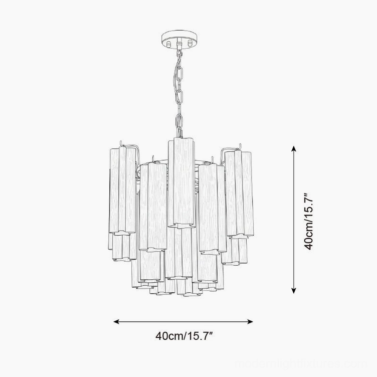 Minimalist frosted glass tiered chandelier technical drawing 40cm 15.7 inches