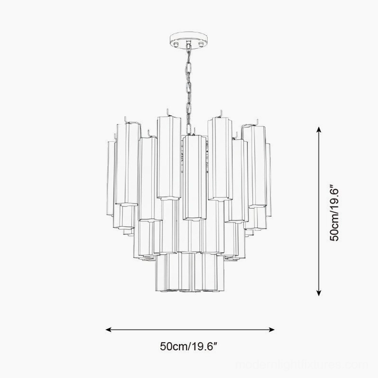 Frosted glass tiered chandelier orthographic drawing 50cm 19.6 inches specification