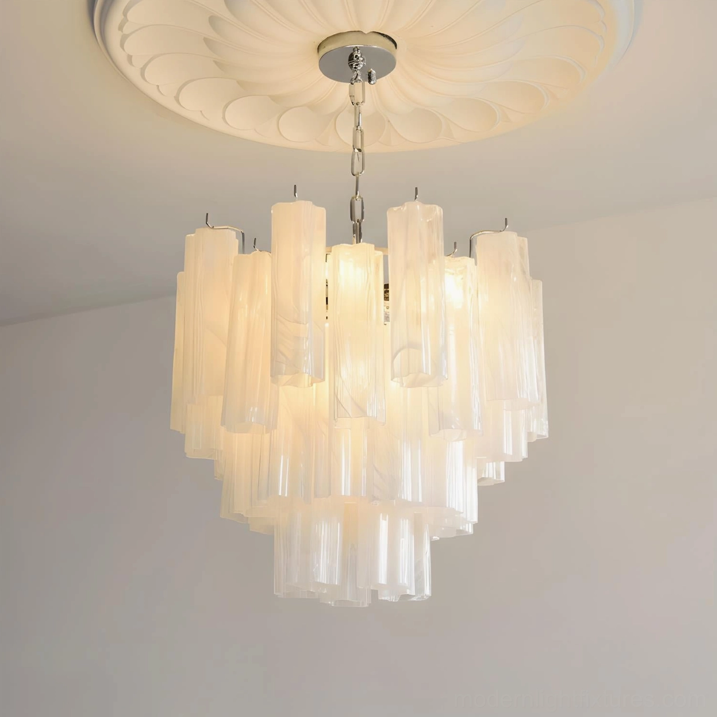 Frosted glass tiered chandelier 4-layer 65cm dining room centerpiece installation