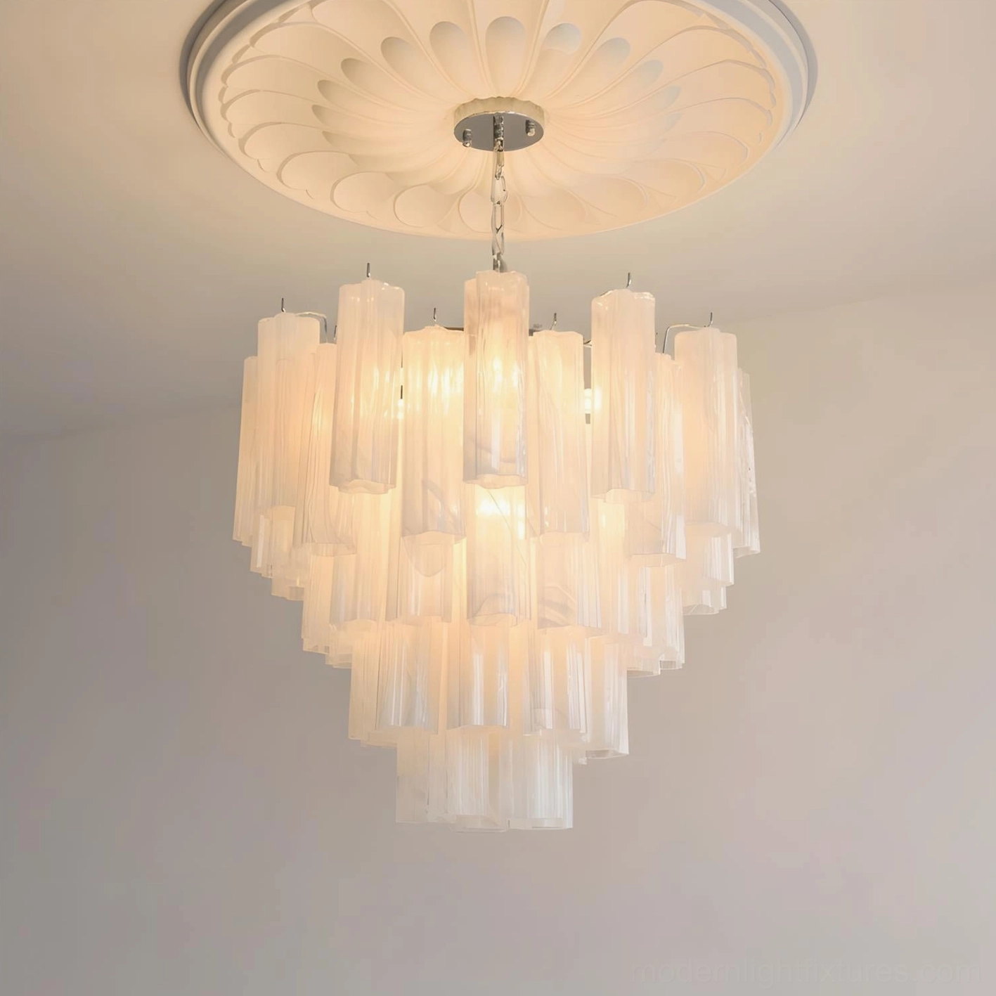 Frosted glass tiered chandelier 5-layer multiple size configuration showcase