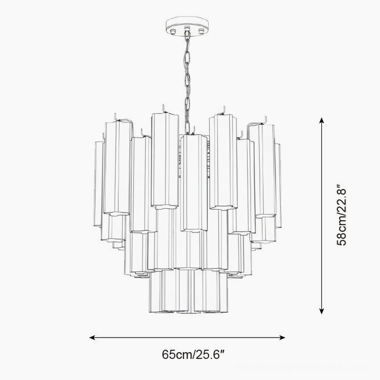 Heart-shaped frosted glass tiered chandelier technical drawing 58cm 22.8 inches