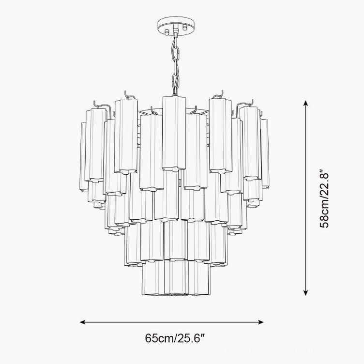 Dense layered frosted glass tiered chandelier orthographic drawing 65cm 25.6 inches