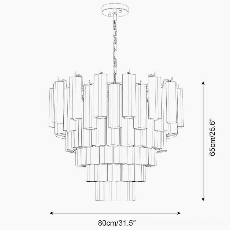 Frosted glass tiered chandelier full dimension size comparison technical drawing