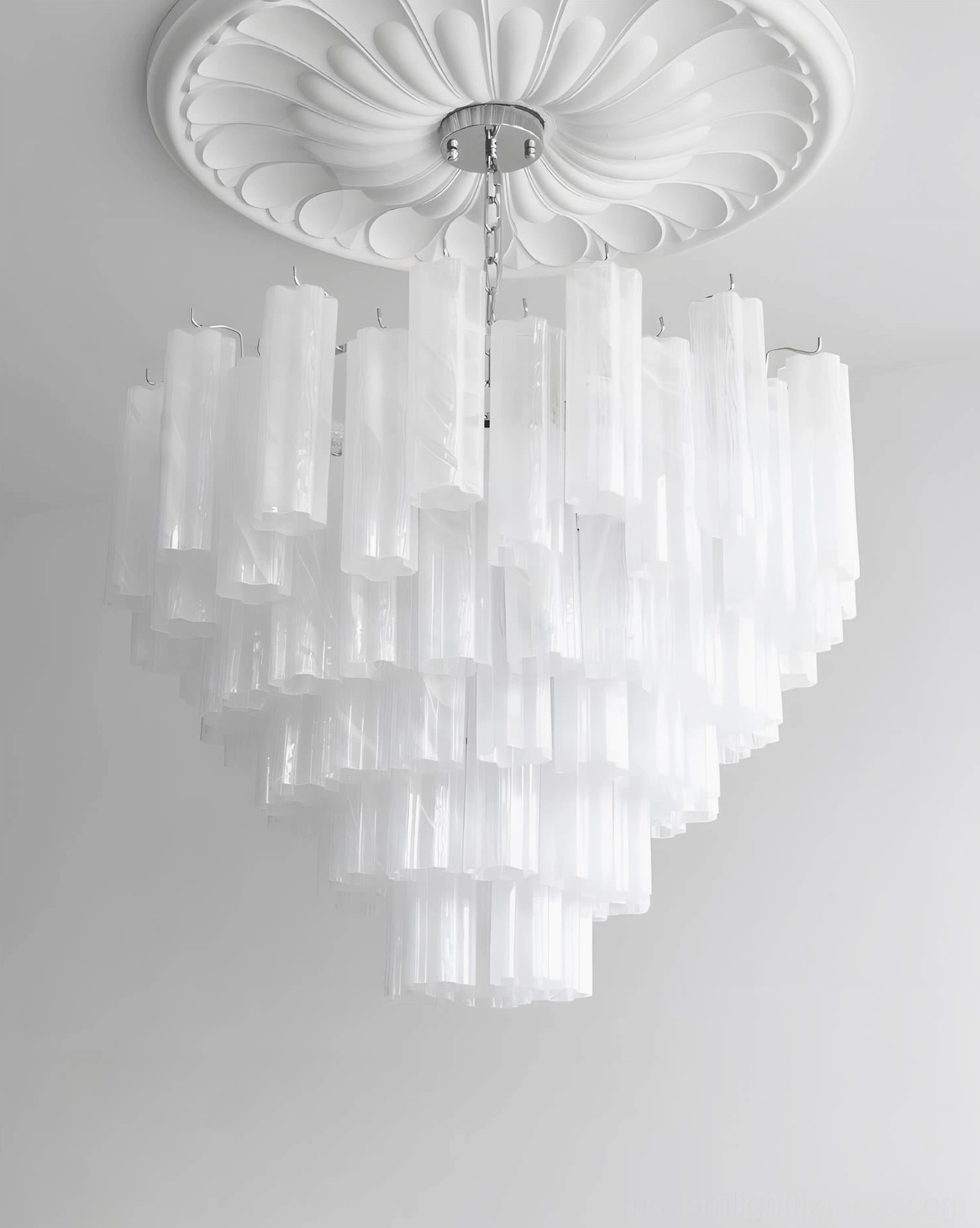 Frosted glass tiered chandelier material craftsmanship hand-formed glass detail