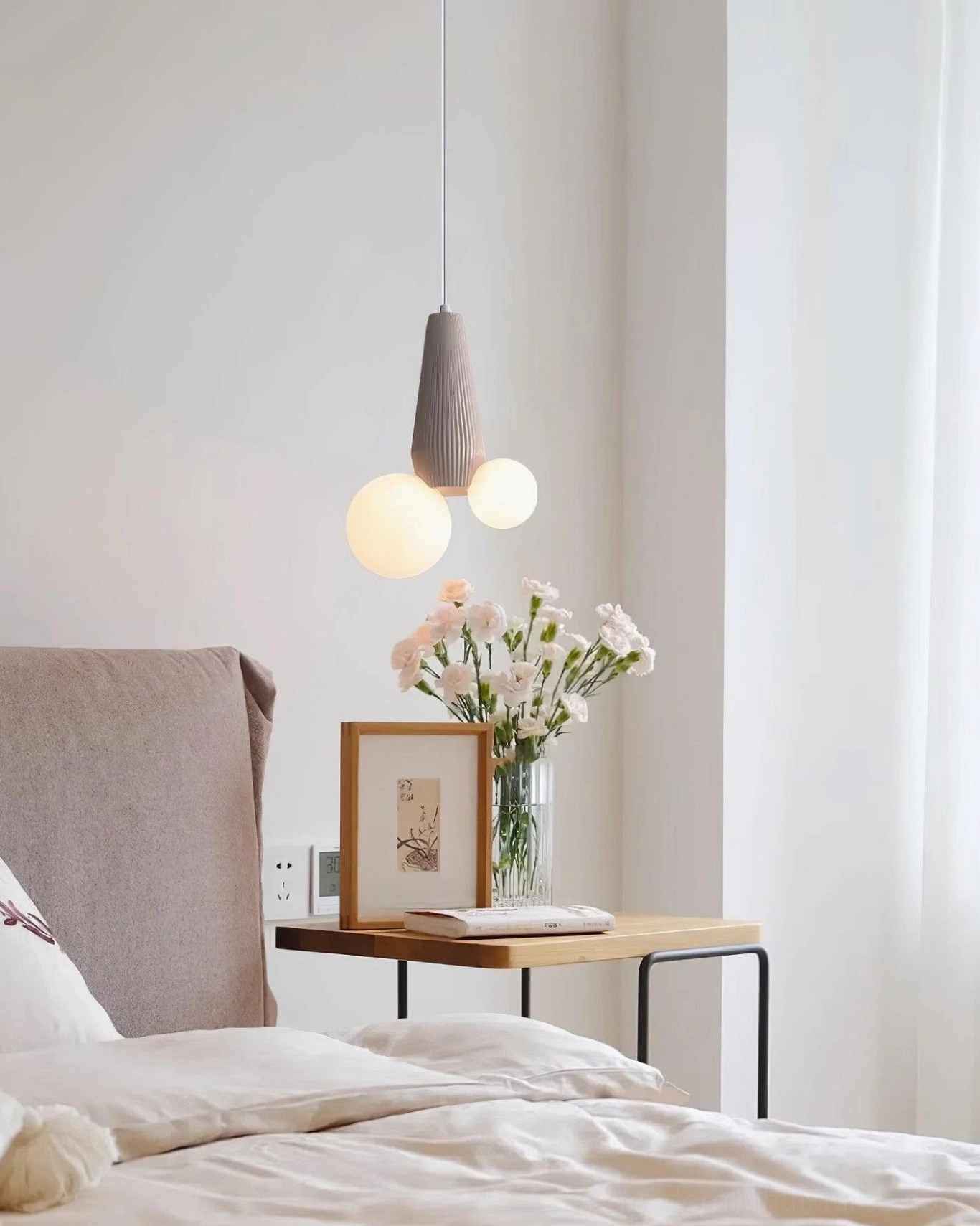 Frosted white glass pendant light globes with contemporary metal base - modern home lighting