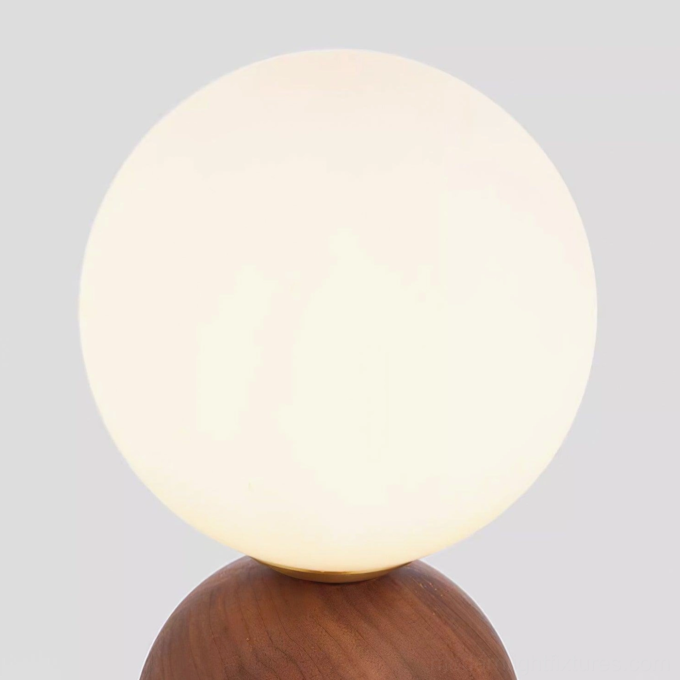 Frosted glass sphere table lamp walnut wood base contemporary Nordic design aesthetic