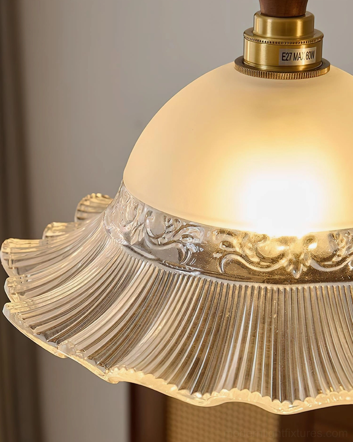 Brielle pendant light fixture close-up showing frosted glass texture and embossed detail