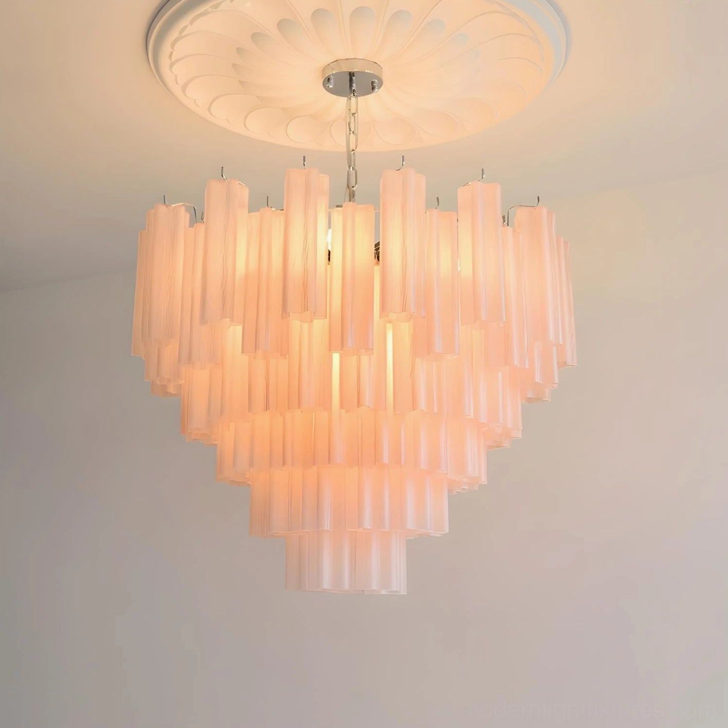 Frosted pink tiered glass chandelier 6-layer 80cm romantic luxury design