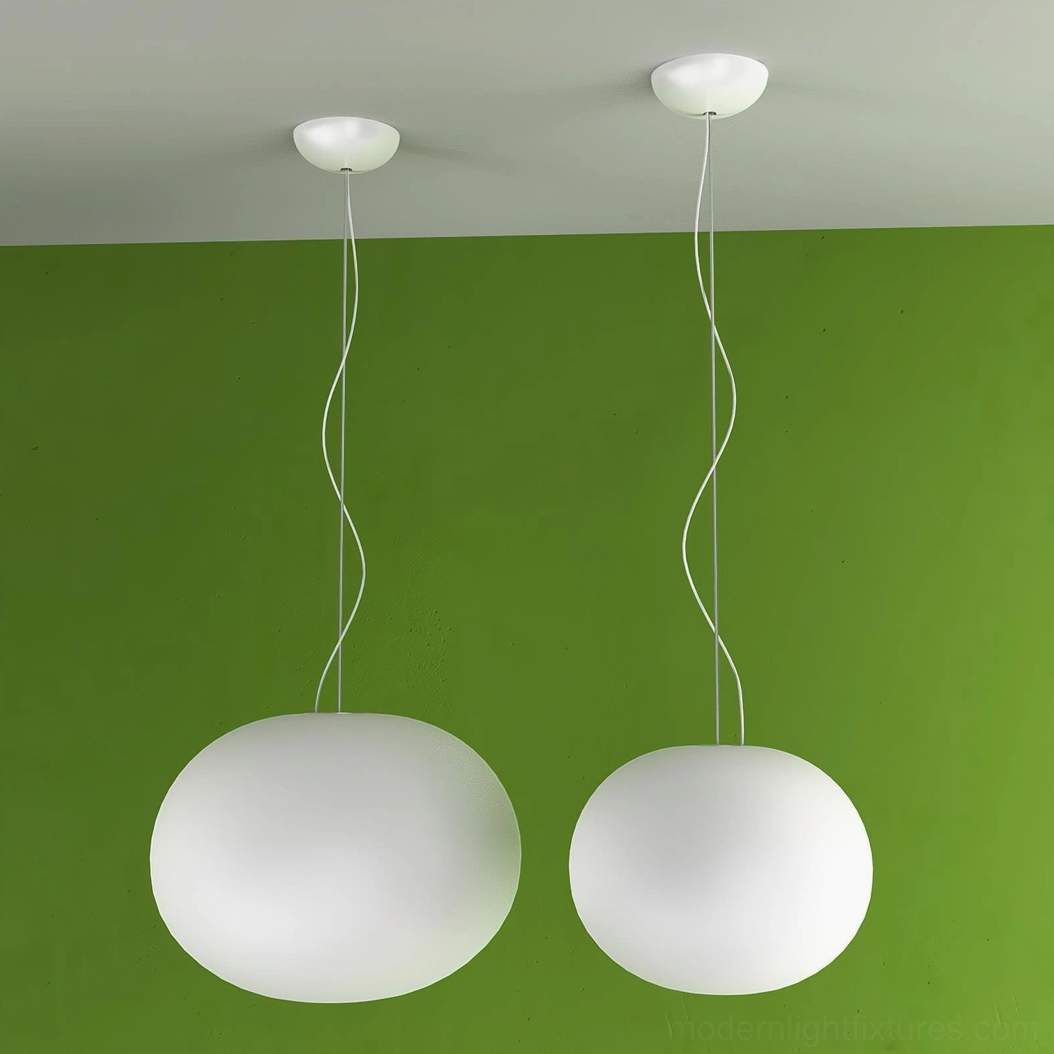 Frosted glass sphere pendant lamp detail - close-up of matte finish and suspension hardware of modern lighting