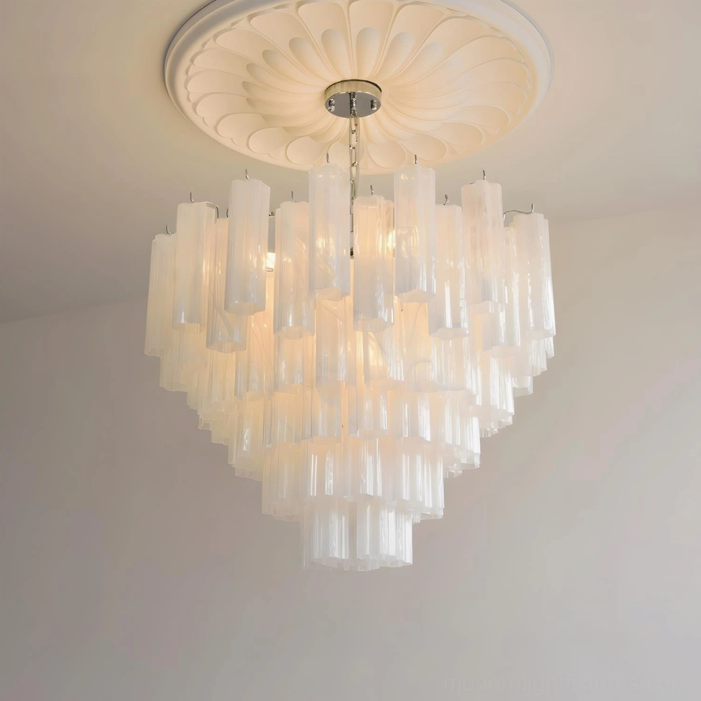 Frosted white tiered glass chandelier 6-layer 80cm luxury statement fixture