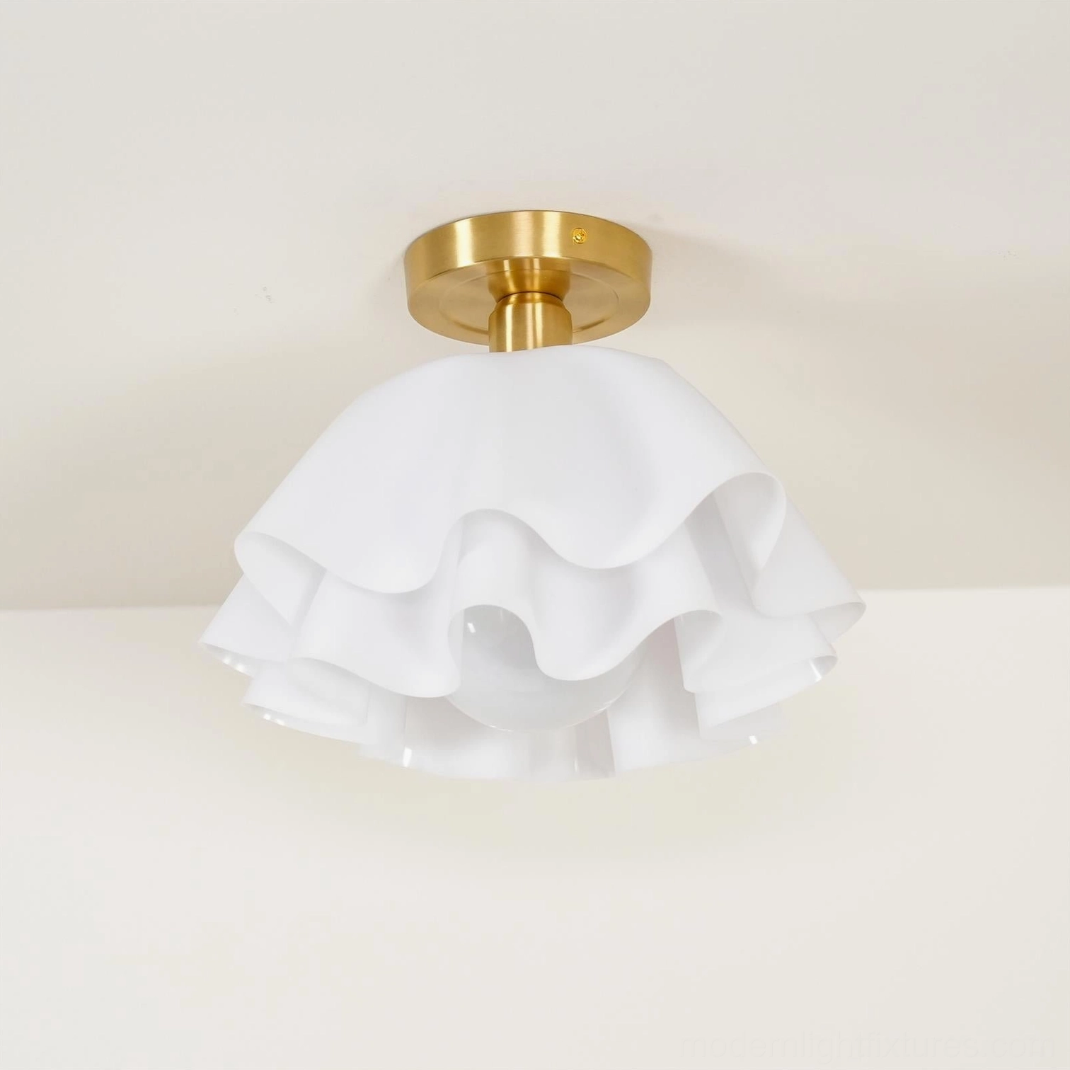 Gailon modern pleated ceiling light fixture with brass and white acrylic in contemporary design context