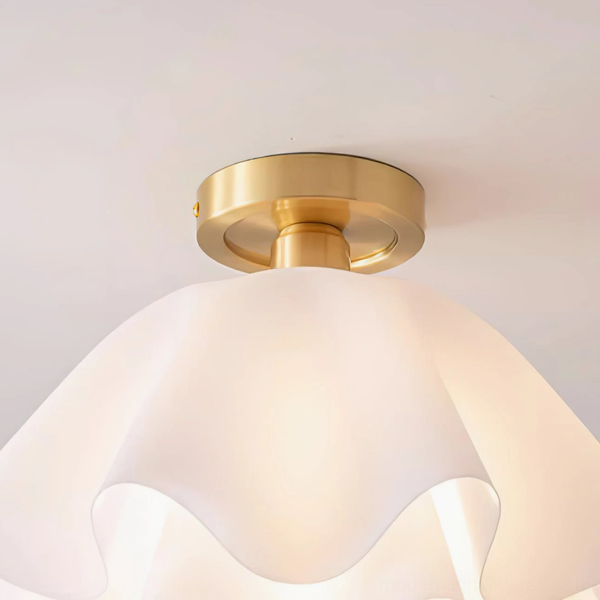 Gailon pleated brass ceiling light fixture size comparison and proportion demonstration