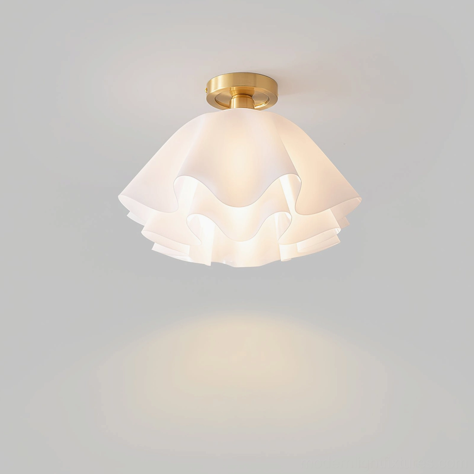 Gailon pleated ceiling light fixture showing brass hardware and acrylic canopy connection detail