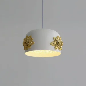 Gaina modern pendant ceiling lamp lit with warm interior glow, low-angle studio view