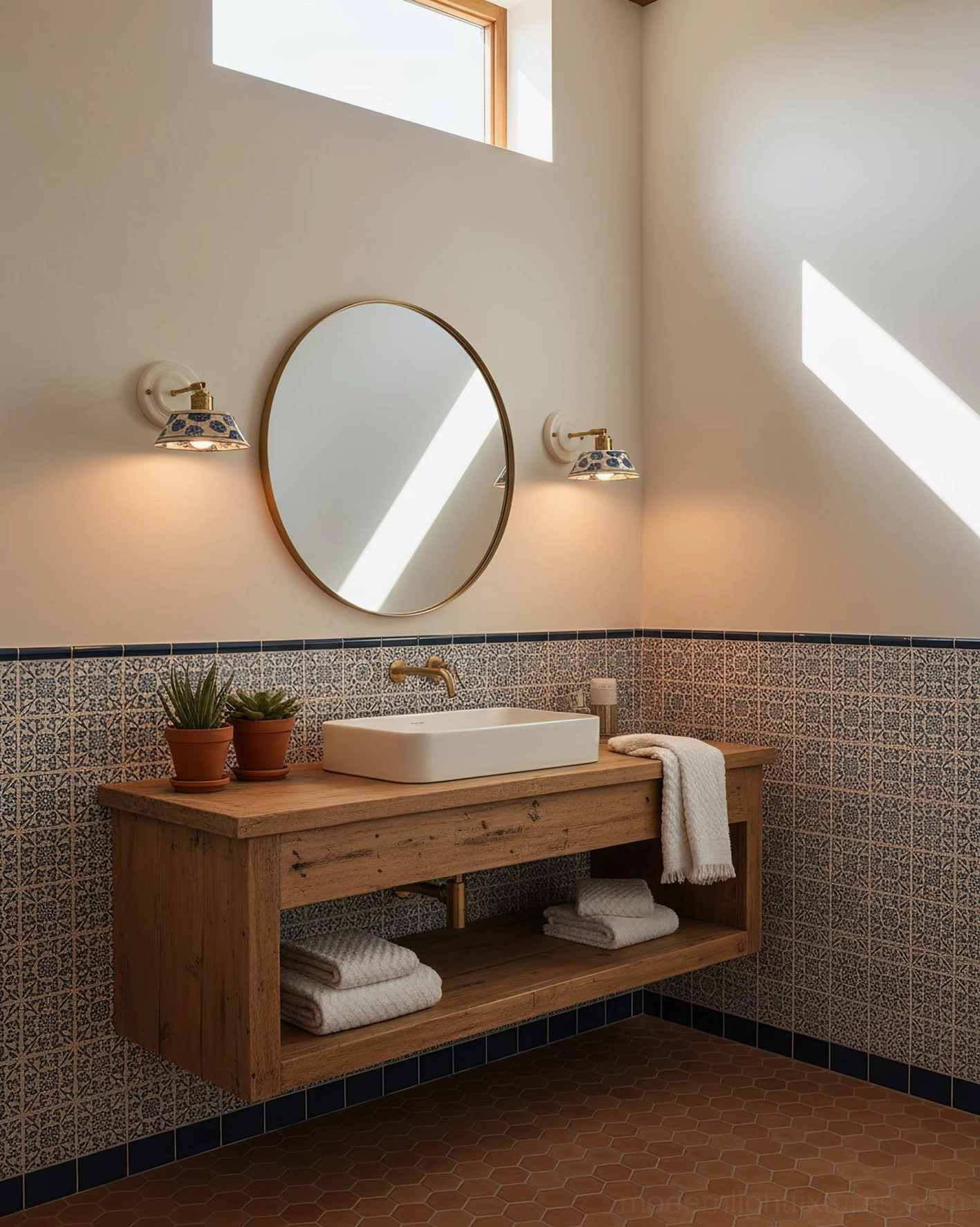 Indigo ceramic wall sconce in gallery setting highlighting artistic craftsmanship