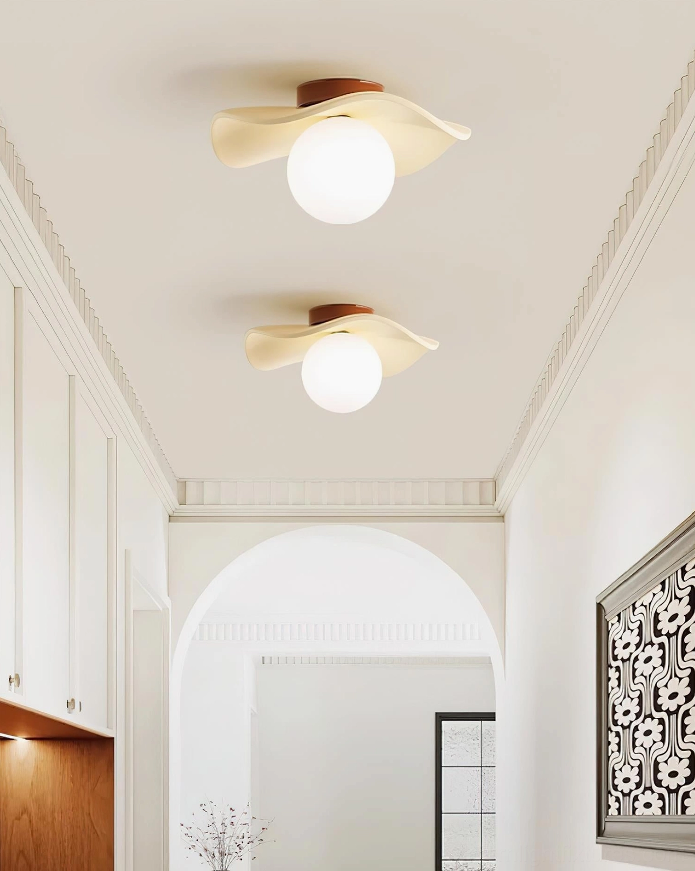 Gand modern globe ceiling light mounted in residential bathroom damp-rated environment