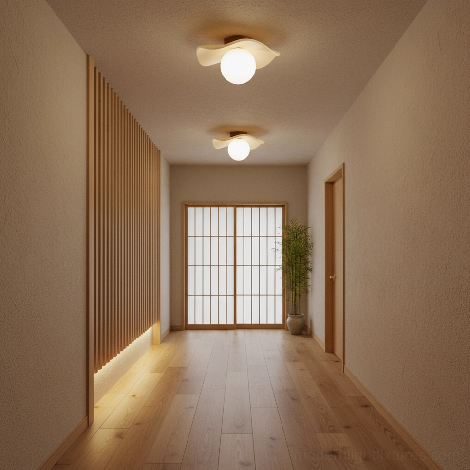 Gand globe ceiling light black and walnut color variant ceiling installation view