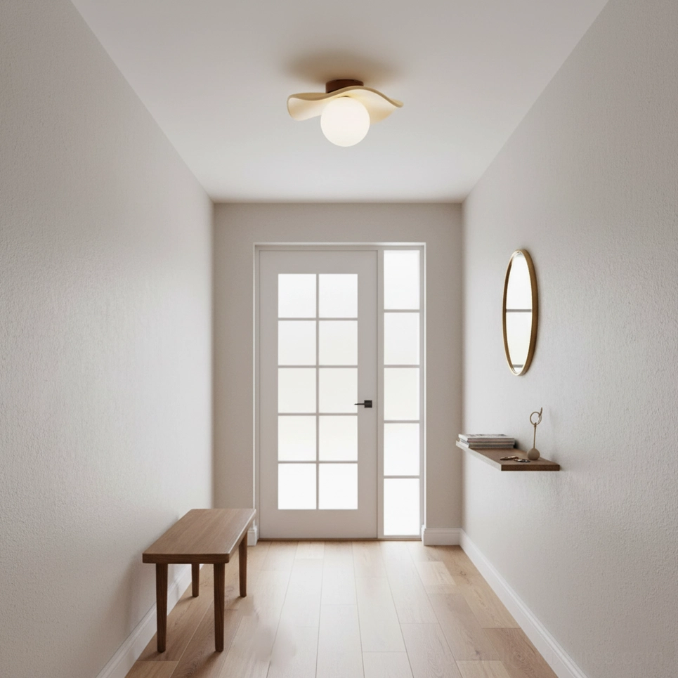 Gand modern globe ceiling light installed in residential entry hallway wooden floor