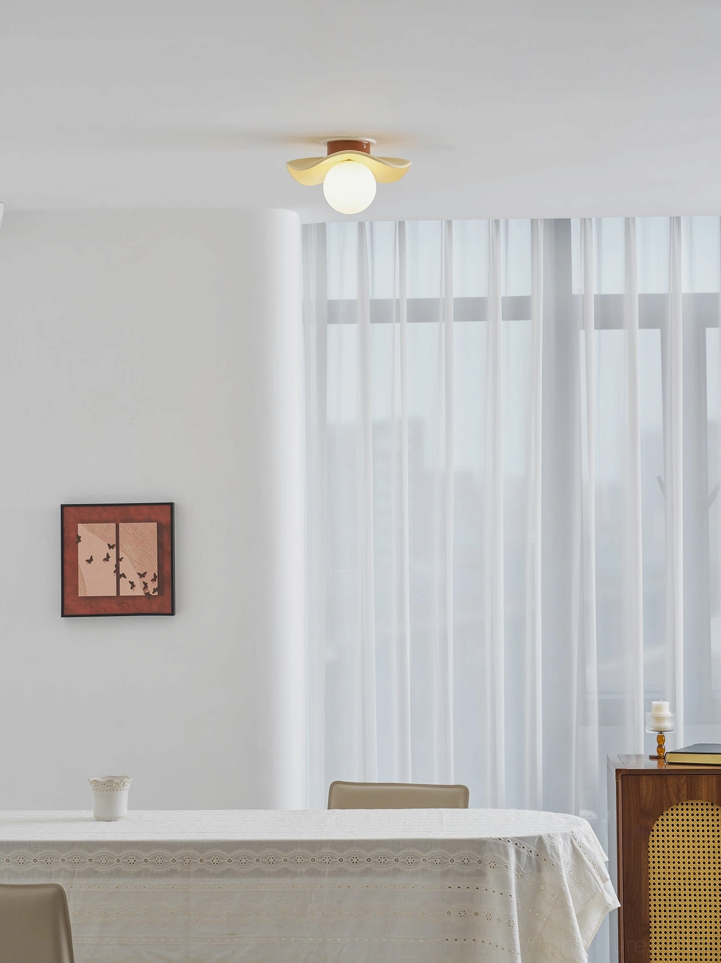 Gand modern flush mount ceiling light architectural detail showing resin and glass materials