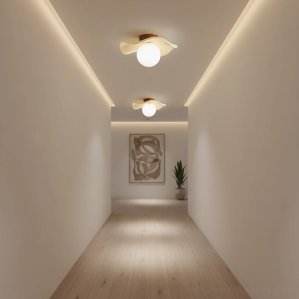 Gand modern flush mount ceiling light three-quarter angle product photography view
