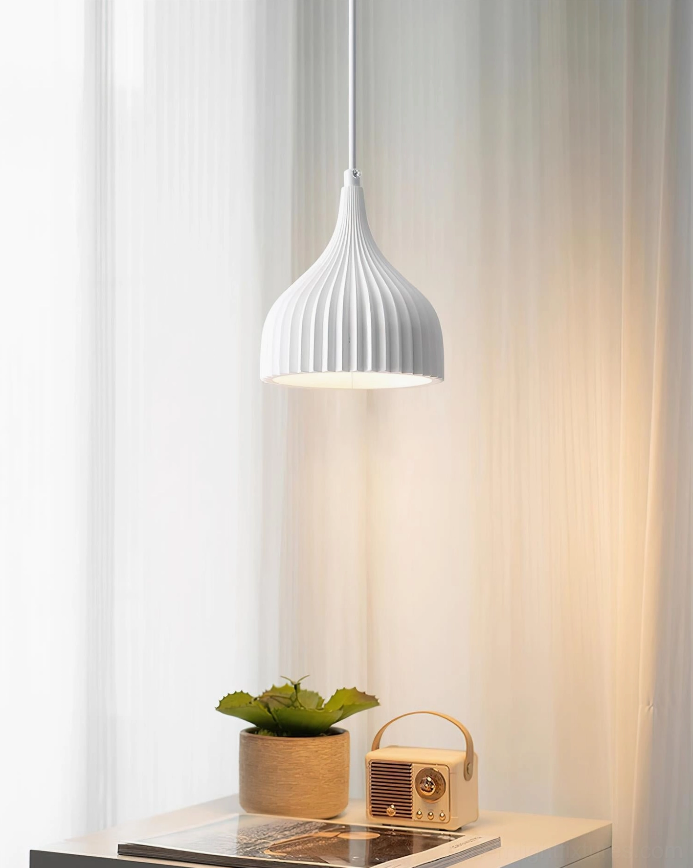 Garay fluted pendant ceiling light window side desk warm natural ambient illumination