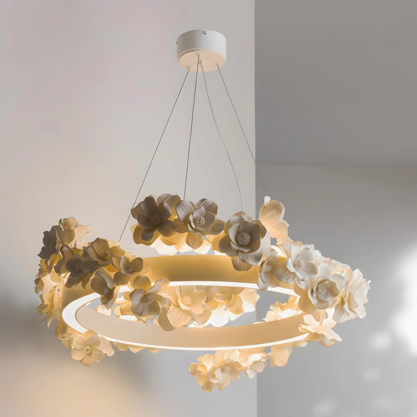 Model C Gardenia Loop Chandelier 80cm diameter dramatic statement piece in formal dining room lighting application