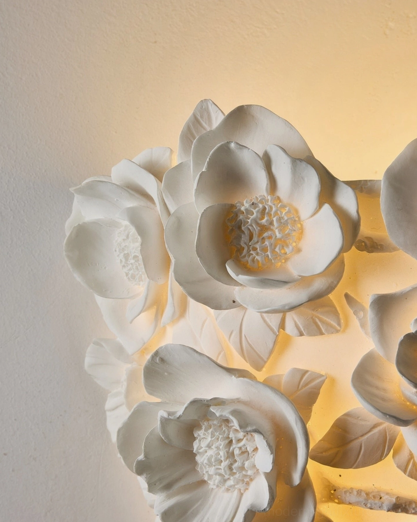 Gardenia porcelain wall sconce sculptural floral arrangement, artistic lighting fixture